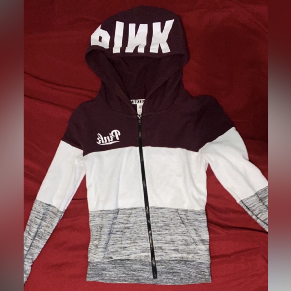 Women’s PINK jacket. Color: maroon/gray/white. Size: XS